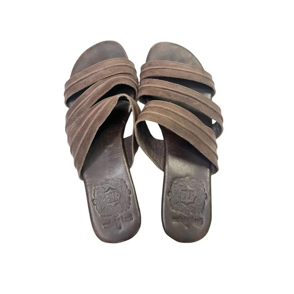 ELF Handmade Leather Sandals 9 Brown 3 Strap Boho Strappy Bali Granola Girl - Picture 6 of 11
